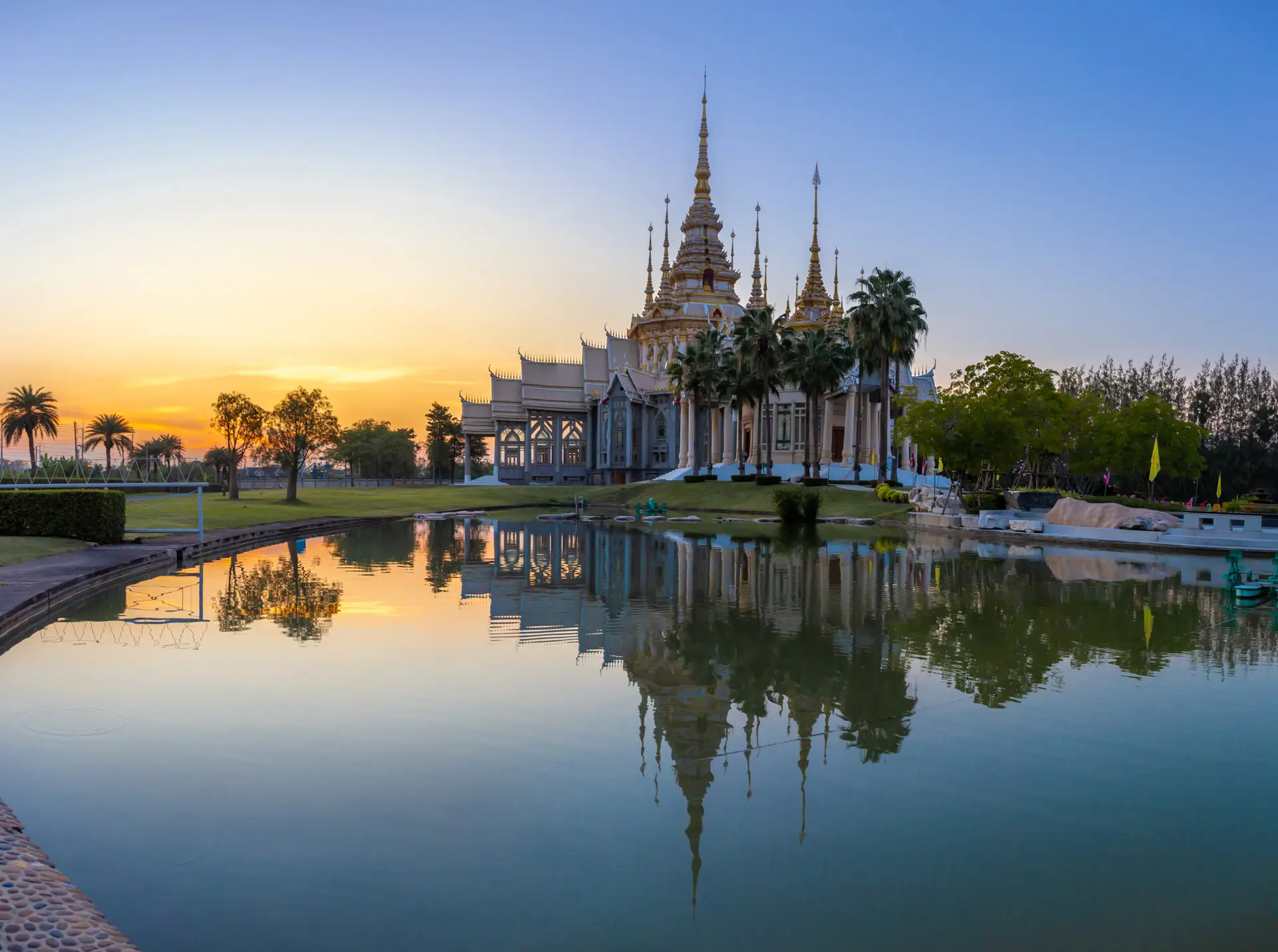 Beautiful temple at Wat Non Kum Is a famous landmark in Nakhonratchasima province Thailand in sunset time
